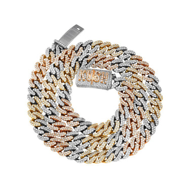 14K Tri-Color Gold Diamond Miami Cuban Chain 30.55 Ctw 13 mm